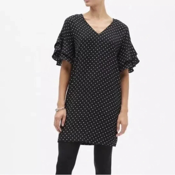 Banana Republic | Black & White Polka Dots Ruffle Short Sleeve Dress Size 0 - Picture 1 of 5